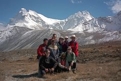 34 Gerhardt, Rajin, Jerome Ryan, Tashi, Ram, Chris, Jan, Ben And Shane With Chomolonzo and Makalu From Near Everest East Base Camp In Tibet.jpg